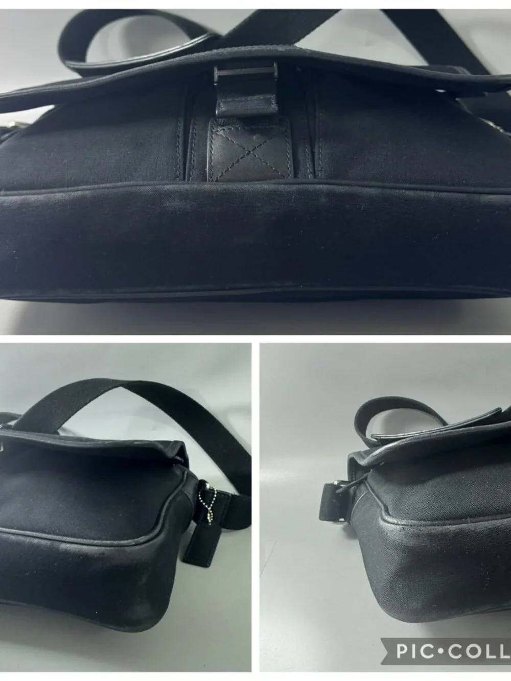 Authentic Coach #6411 Black Canvas with Leather Accents messenger Bag